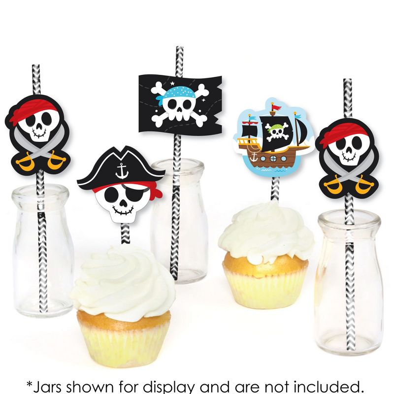 Big Dot of Happiness Pirate Ship Adventures - Paper Straw Decor - Skull Birthday Party Striped Decorative Straws - Set of 24, 5 of 7