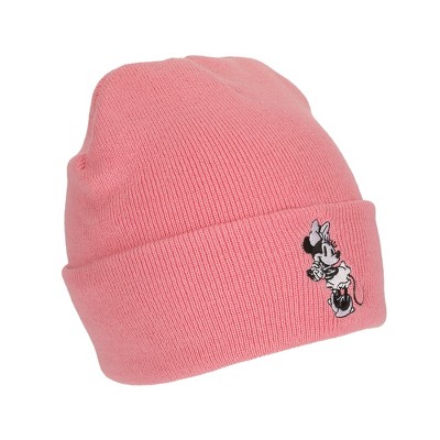 Minnie Mouse Embroidred Black & White Character On Pink Cuff Beanie
