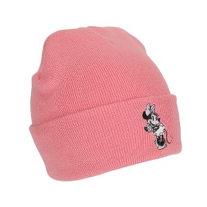 Minnie Mouse Embroidred Black & White Character On Pink Cuff Beanie - 1 of 4