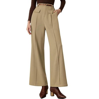 Womens Flare Palazzo Pants Dressy Casual Business Work Office Slacks Trousers High Waist Wide Leg
