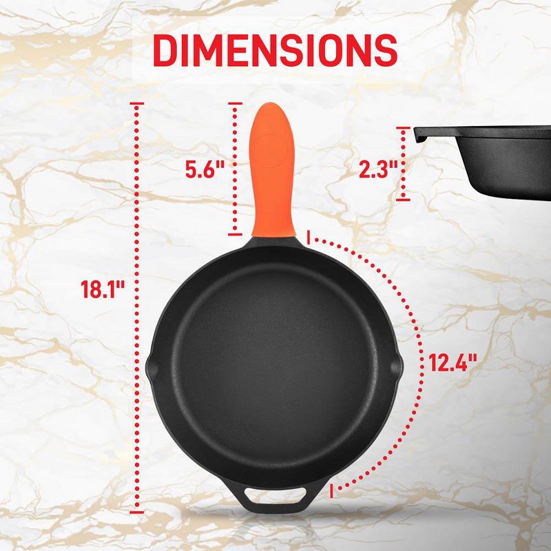 NutriChef NCCI12 12 Inch Pre Seasoned Nonstick Cast Iron Skillet Frying Pan Kitchen Cookware Set with Tempered Glass Lid and Silicone Handle Cover, 2 of 7