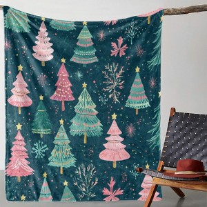 Lomsoe Vintage Christmas Tree Print Flannel Throw Blanket - Soft, Warm, Comfortable Blanket for Sofa, Bed, Car, Office, Camping. - 1 of 4