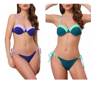 INSPIRE CHIC Women's Contrast Color Ribbed Triangle Bottom Swimwear Bathing Bikini Suits 2 Sets - 1 of 4