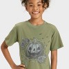 Girls' Short Sleeve Oversized Halloween Graphic T-Shirt - Cat & Jack™ Olive Green - 2 of 4