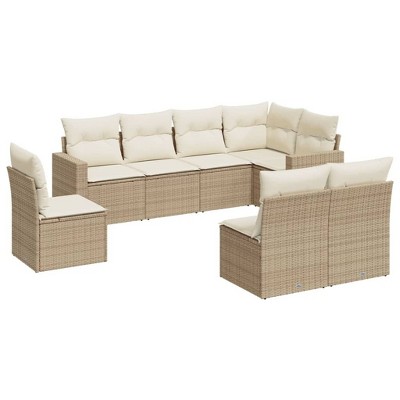 vidaXL 8 Piece Patio Sofa Set with Cushions Gray Poly Rattan - Beige and Cream Without Table