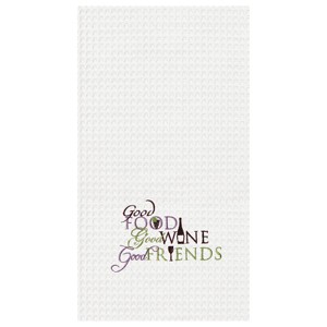 C&F Home Food Wine Friends Waffle Weave Kitchen Towel - 1 of 2