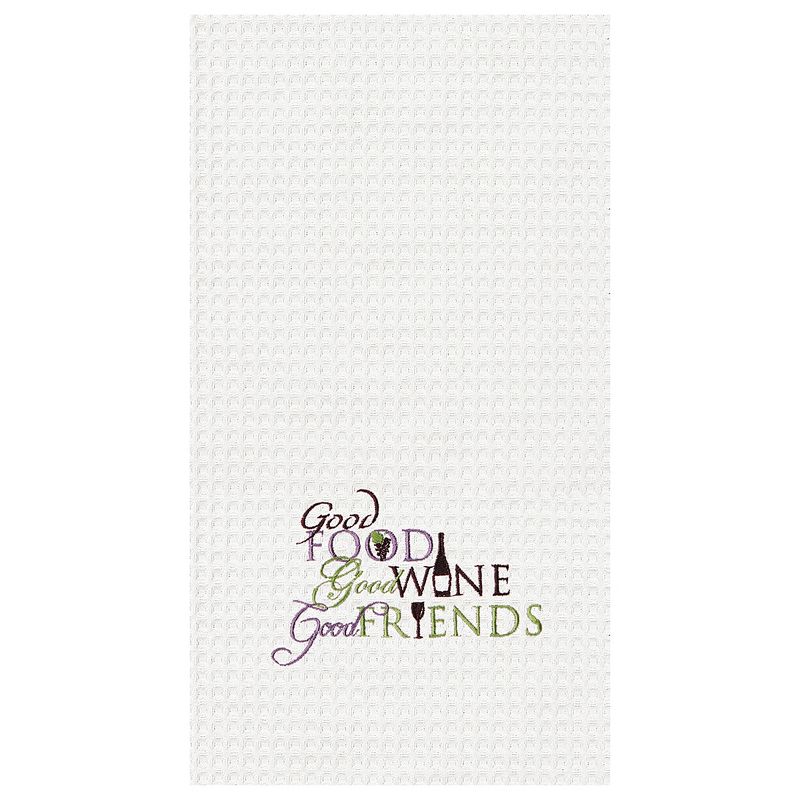 C&F Home Food, Wine, Friends Waffle Weave Kitchen Towel, 1 of 3