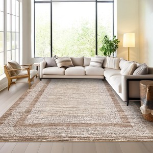 Modern Bordered Area Rugs Washable Geometric Floor Carpet - 1 of 4