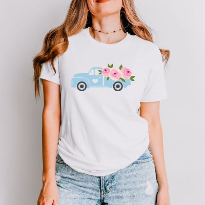 Simply Sage Market Spring Retro Truck With Flowers Short Sleeve Tee