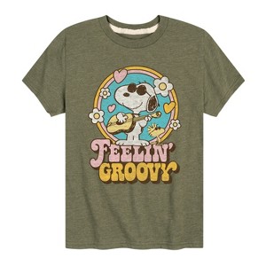 Boys' - Peanuts - Feelin Groovy Snoopy And Woodstock Short Sleeve Graphic T-Shirt - 1 of 4