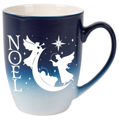 Elanze Designs Noel Two Toned Ombre Matte Navy Blue and White 12 ounce Ceramic Stoneware Coffee Cup Mug