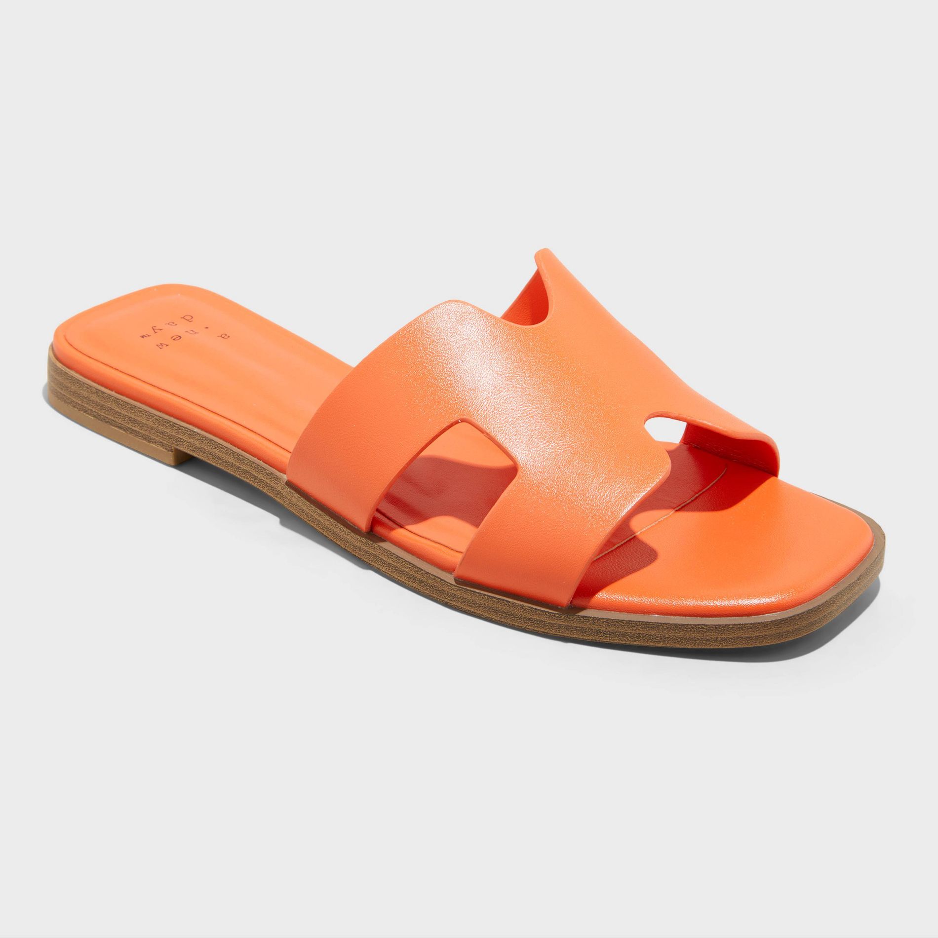 Women's Nina H-Band Slide Sandals - A New Day™ Orange 8.5: Slip On, Open Toe, Block Heel