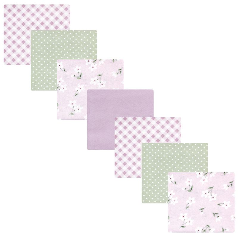 Hudson Baby Infant Girl Cotton Rich Flannel Receiving Blankets Bundle, Purple Dainty Floral, One Size, 1 of 7