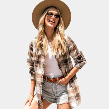 Women's Button-Front Plaid Shacket - Cupshe
