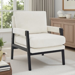Chenille Mid-Century Accent Armchair with Removable Back Cushion and Solid Acacia Frame - 1 of 4