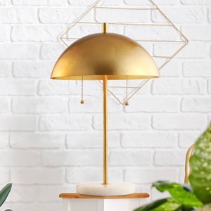 20.7" Metal Dome Table Lamp with Marble Base (Includes LED Light Bulb) Gold/White - Jonathan Y: Modern Accent, UL Listed, Pull Chain - 1 of 4