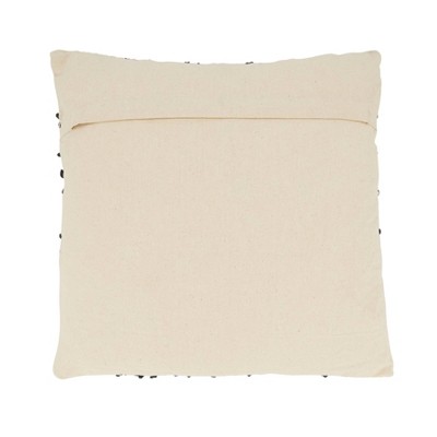18" Square Ivory and Black Cotton Jacquard Throw Pillow