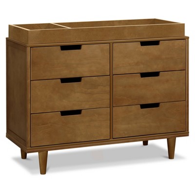 Walnut Pine Double Dresser with Six Drawers