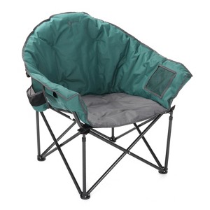 Arrowhead Outdoor Oversized Heavy-Duty Club Folding Camping Chair w/External Pocket, Cup Holder, Portable, Padded, Moon, Round, Bag (Forest Green) - 1 of 4