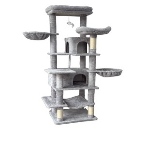 BENCMATE Pet Tower 68-Inch Multi-Level with Plush Perches and Hammocks, Tall with Scratching Posts for Multiple Cats, Gray, 20.47"*12.6"*20.87" - 1 of 4