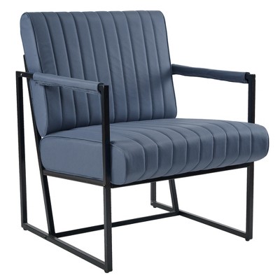 Beautyolove Mid Century Modern Blue Faux Leather Accent Chair Armchair with Tufted Cushion and Metal Frame