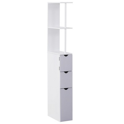 HOMCOM 54" Tall Bathroom Storage Cabinet, Freestanding Linen Tower with 2-Tier Shelf and Drawers, Narrow Side Floor Organizer, White
