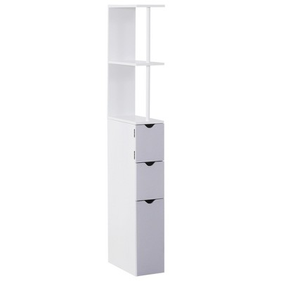 HOMCOM Tall Narrow Bathroom Storage Cabinet with Doors and Shelf  Adjustability, Freestanding Bathroom Linen Cabinet with 2 Cupboards and  Countertop, Bathroom Floor Cabinet