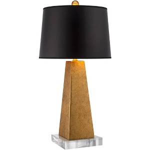 Possini Euro Design Obelisk Modern Table Lamp with Clear Square Riser 27 1/2" Tall Gold Leaf Black Paper Drum Shade for Bedroom Living Room Bedside - 1 of 4