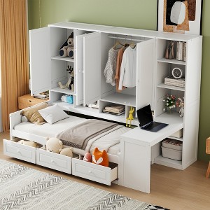 Twin Size Wooden Daybed with 3 Drawers and All-in-One Cabinet for Bedroom or Apartment - 1 of 4