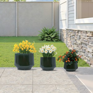 Wooakway 15" Dia Outdoor Indoor Ceramic Planter Pot Decorative Planter with Drainage Hole Patio Flower Pot - 1 of 4