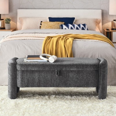 VYNXARIA Ottoman Oval Storage Bench Chenille Fabric Bench with Large Storage Space for the Living Room, Entryway and Bedroom,gray