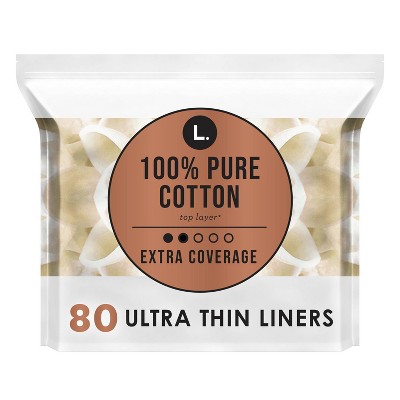 L . Organic Cotton Topsheet Ultra Thin Extra Coverage Panty Liners - 80ct