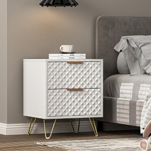 CIPACHO White 2-Piece Nightstand Set - 2-Drawer Modern Wood Table with Gold Legs (Bedroom/Living Room) - 1 of 4