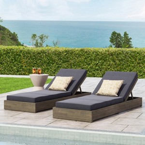 Christopher Knight Home Mira Outdoor Adjustable Acacia Wood Chaise Lounge with Cushion (Set of 2) - 1 of 4