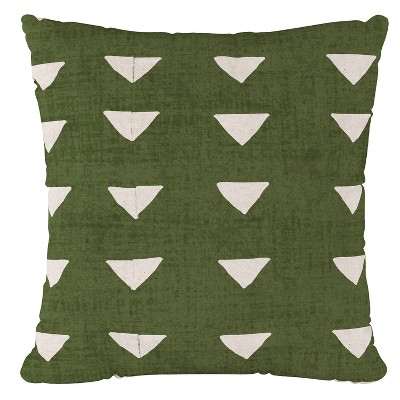 Green Triangle Print Throw Pillow - Skyline Furniture: Indoor Linen & Cotton, Zipper Closure, Removable Cover