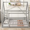 Full Size House Floor Bed With Roof Fence Guardrails Easy Assembly Multifunctional Playhouse Bed - 3 of 4