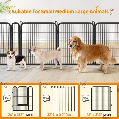 Black Metal 8-Panel Pet Playpen with Door