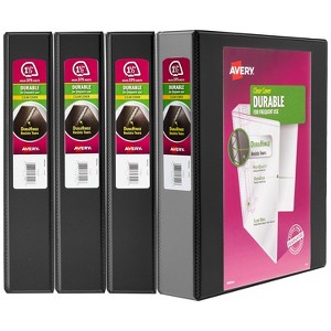 Avery Durable View 3 Ring Binders, 1.5" Slant Rings, 4 Black Binders (05738) - 1 of 4