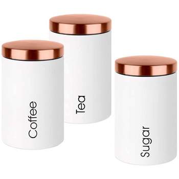 KOVOT Tea Coffee Sugar Canisters Set | 3 Containers with Easy to Open Airtight Lids | White