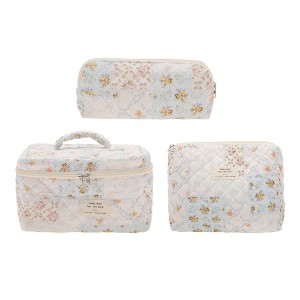 Unique Bargains Bow Handheld Quilting Makeup Bag Set 3 Pcs - 1 of 4