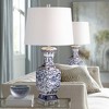 Barnes and Ivy Table Lamps 28" Tall Set of 2 Porcelain Blue Floral Jar Geneva White Drum Shade for Living Room Family Bedroom Bedside - 2 of 4