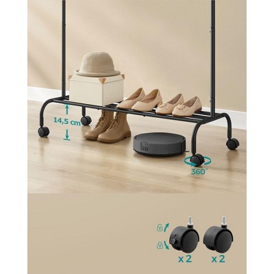 Black Heavy-Duty Steel Portable Clothes Rack with Wheels