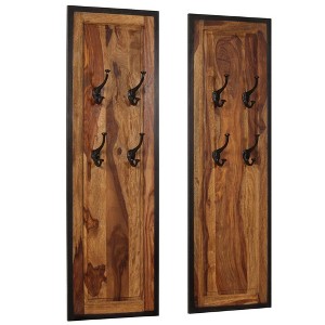 Aghana Digitals 2-Pack Wall-Mounted Solid Acacia Wood Coat Racks with 8 Hooks, Retro Brown Polished - 1 of 4