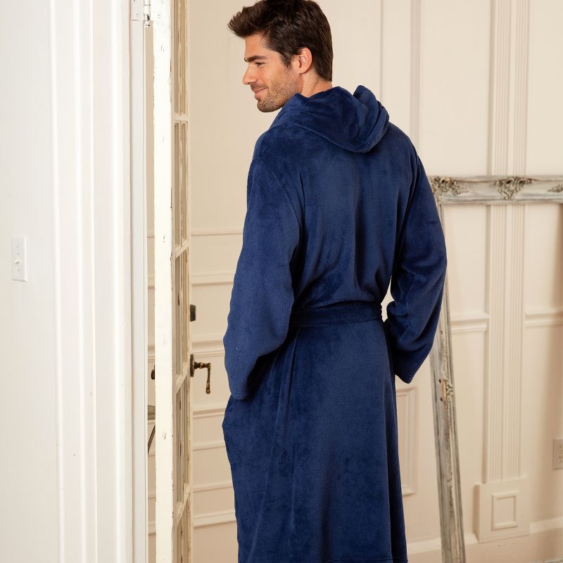 Men's Lightweight Fleece Robe with Hood, Soft Bathrobe, 4 of 7