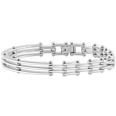 Pompeii3 Men's Steel Polished Single Tone 7.5mm Link Flexible 8 " Cuffed Bracelet