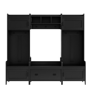 Vynxaria Black Modern Style Freestanding Coat Rack with 7 Metal Hooks and Ample Storage Drawers - 1 of 4