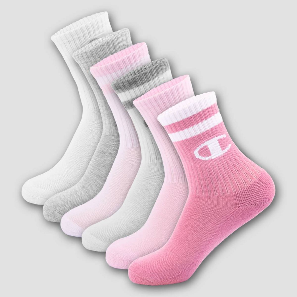 Champion Girls' 6pk Crew Socks - Pink