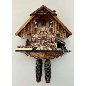 Eight Day Cuckoo Clock – 13.5 in Height – Chalet Volksmarcher with Moving Walker Design – By River City Clocks - 1 of 4