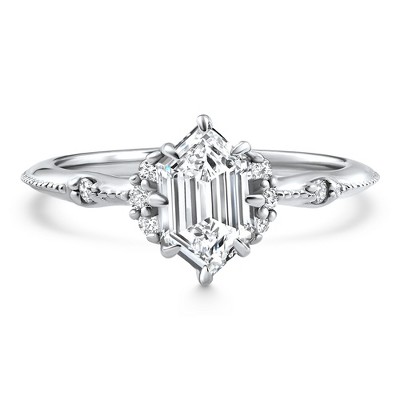 Pompeii3 Certified 1 1/3Ct Elongated Hexagon Diamond Engagement Ring 14k Gold Lab Created