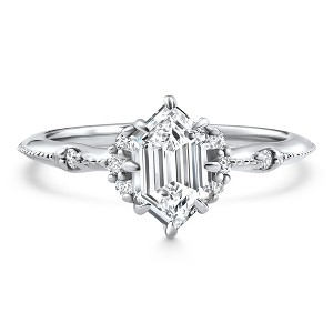 Pompeii3 Certified 1 1/3Ct Elongated Hexagon Diamond Engagement Ring 14k Gold Lab Created - 1 of 4